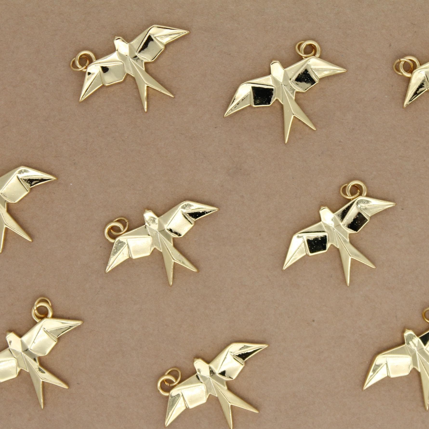 2 pc. Origami Bird Charms, 18K Gold Plated Swallows, 32.5mm x 20.5mm x 4mm | MIS-163**