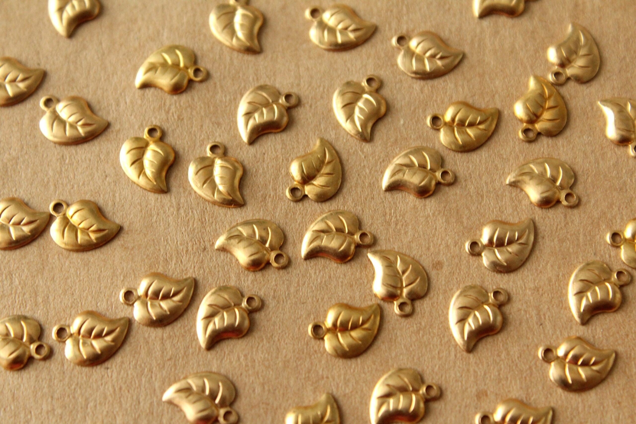 10 pc. Tiny Raw Brass Curved Leaf Charms: 8mm by 6mm - made in USA | RB-952*