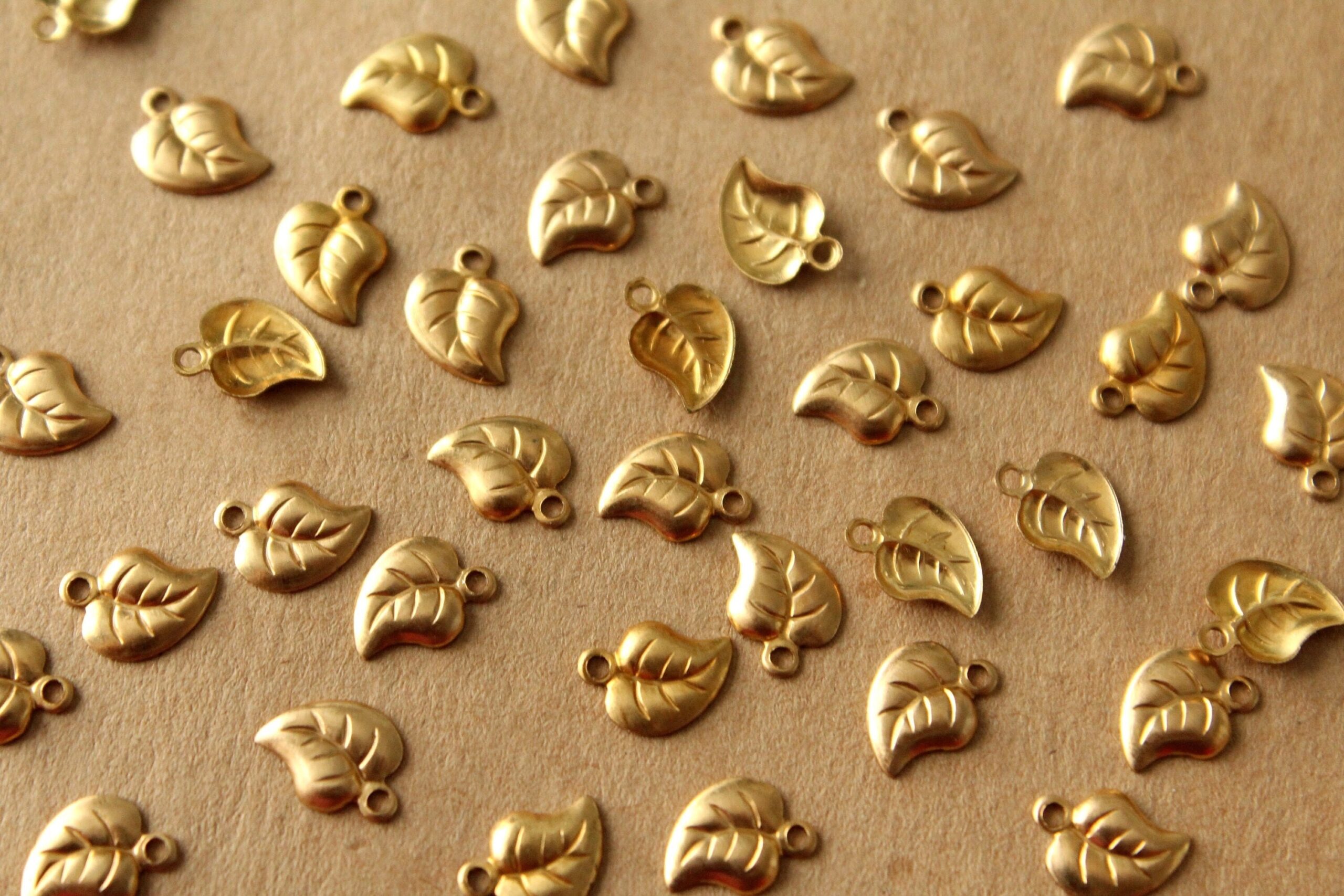 10 pc. Tiny Raw Brass Curved Leaf Charms: 8mm by 6mm - made in USA | RB-952*