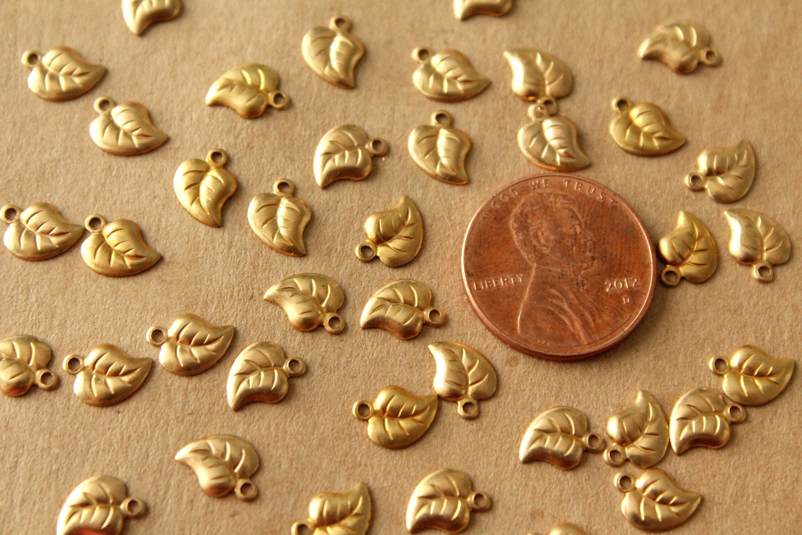 10 pc. Tiny Raw Brass Curved Leaf Charms: 8mm by 6mm - made in USA | RB-952*