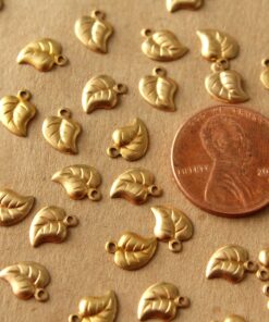 10 pc. Tiny Raw Brass Curved Leaf Charms: 8mm by 6mm - made in USA | RB-952*