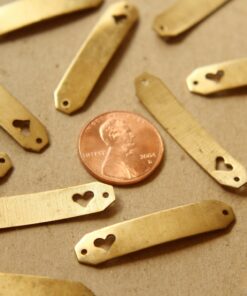 6 pc. Raw Brass Bent Bar Connectors with Heart Cutouts: 35mm by 7mm - made in USA | RB-580