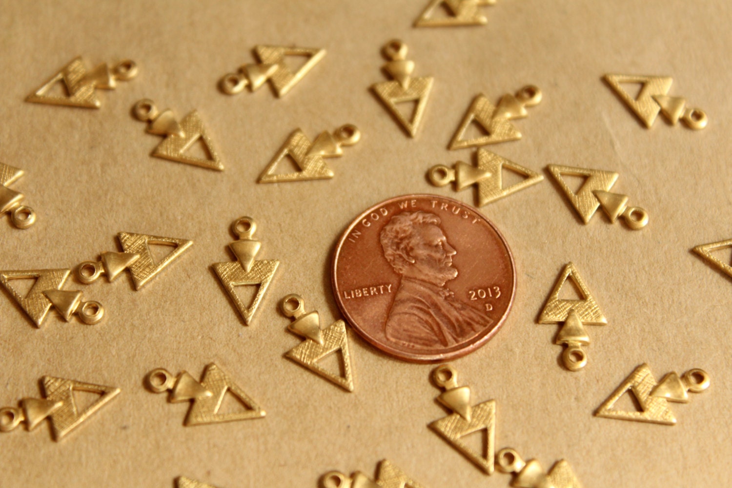 18 pc. Raw Brass Triangle Drops: 12mm by 7mm - made in USA | RB-803