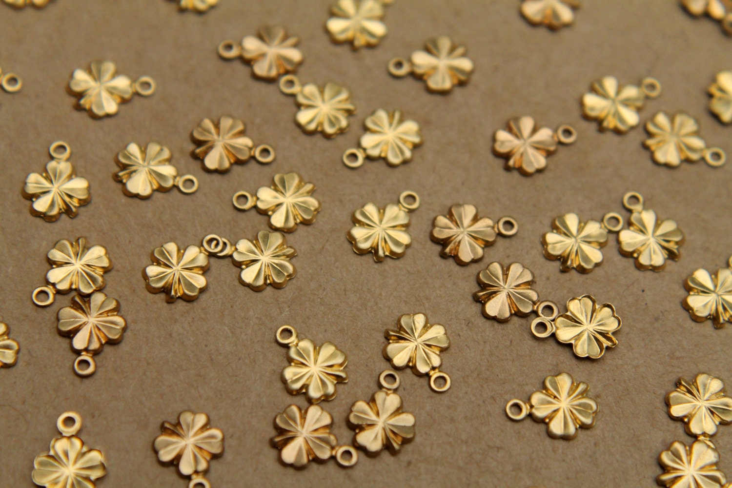 20 pc. Tiny Raw Brass Clover Charms: 8mm by 6mm - made in USA | RB-348