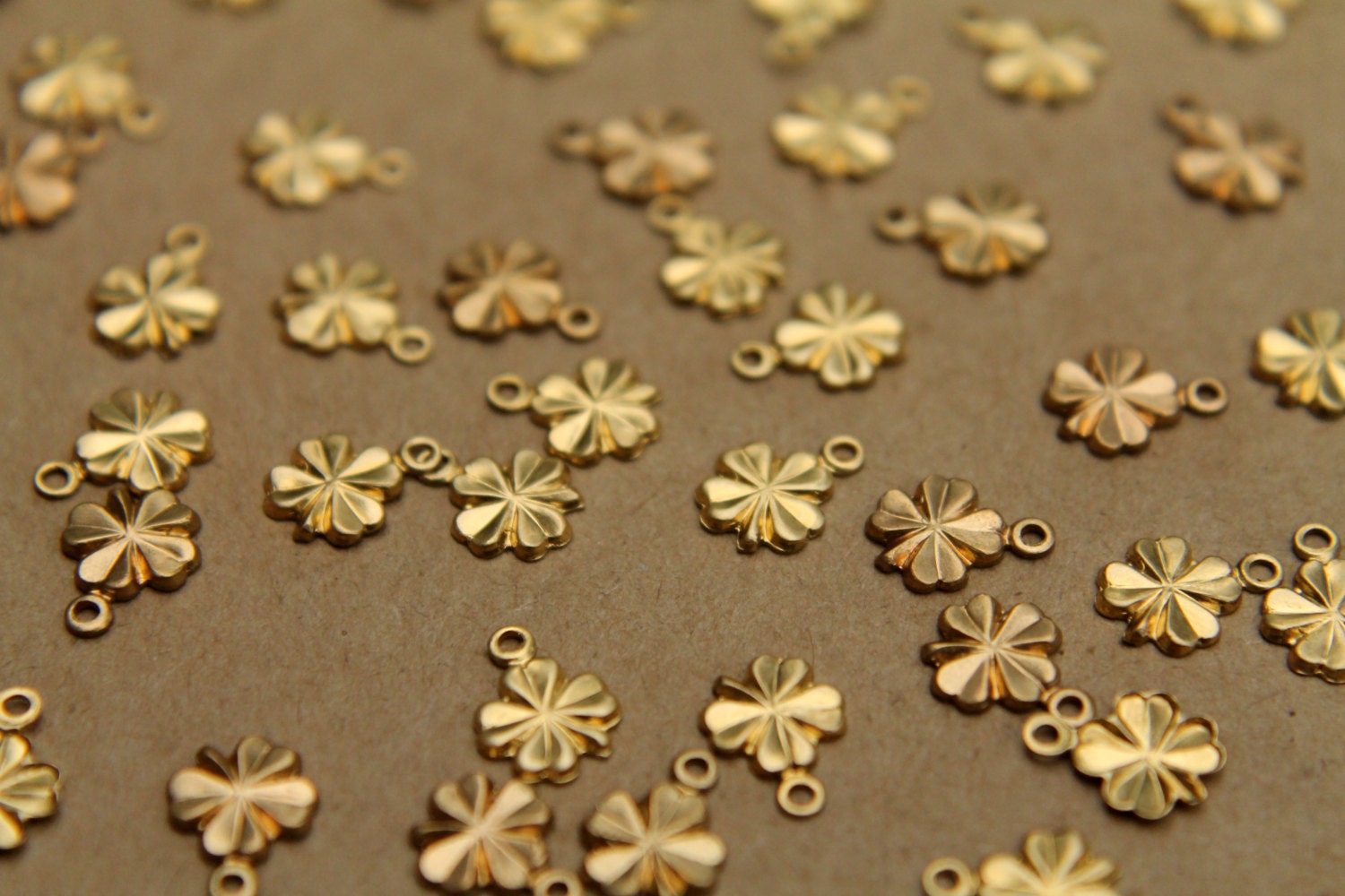20 pc. Tiny Raw Brass Clover Charms: 8mm by 6mm - made in USA | RB-348