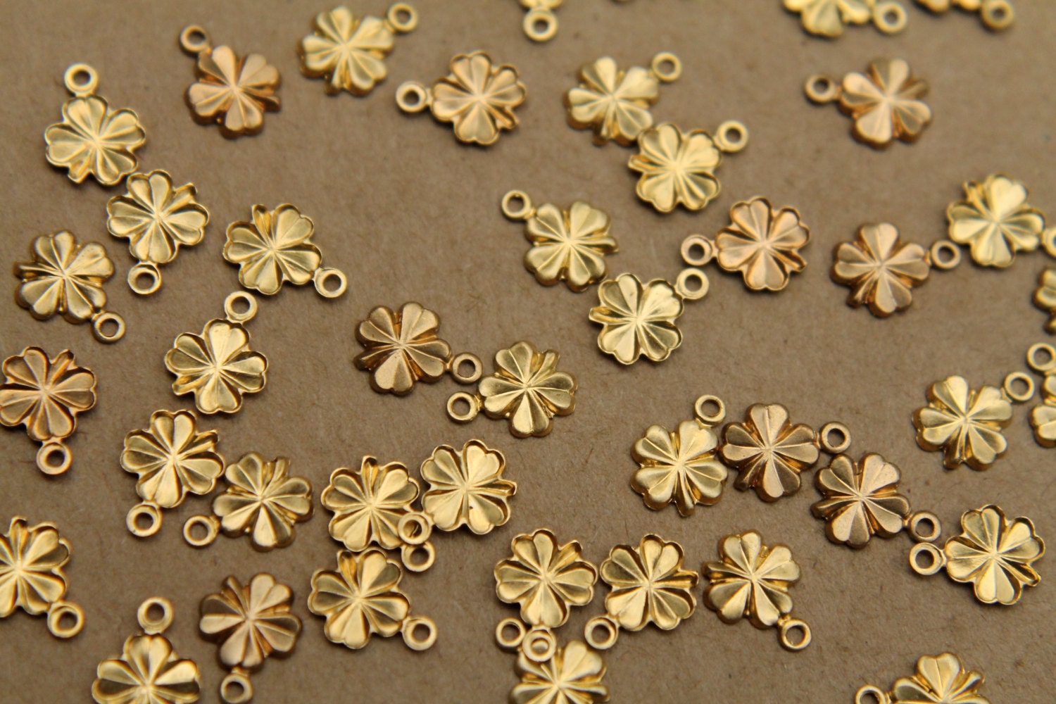 20 pc. Tiny Raw Brass Clover Charms: 8mm by 6mm - made in USA | RB-348