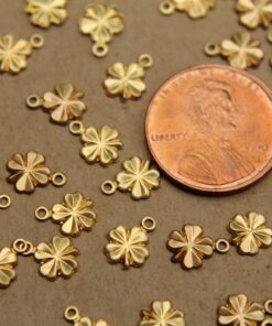 20 pc. Tiny Raw Brass Clover Charms: 8mm by 6mm - made in USA | RB-348