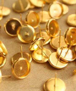 30 pc. 10mm Ear Post Blank Cabochon Setting Gold, Nickel Free | FI-229