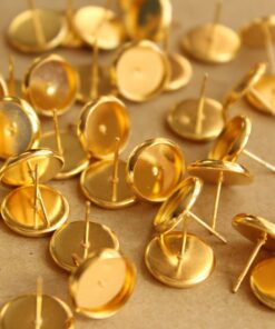 30 pc. 10mm Ear Post Blank Cabochon Setting Gold, Nickel Free | FI-229
