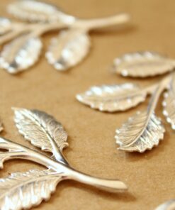 2 pc. Silver Plated Brass Leafy Branch Stamping, 50mm by 32mm - made in USA | SI-225