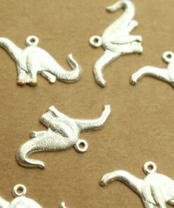4 pc. Silver Plated Brass Brontosaurus Charms: 25mm by 14mm - made in USA | SI-365