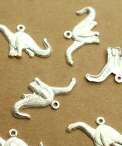 4 pc. Silver Plated Brass Brontosaurus Charms: 25mm by 14mm - made in USA | SI-365