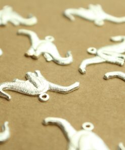 4 pc. Silver Plated Brass Brontosaurus Charms: 25mm by 14mm - made in USA | SI-365