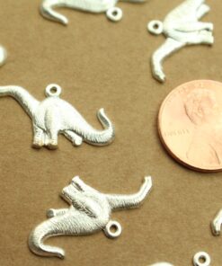 4 pc. Silver Plated Brass Brontosaurus Charms: 25mm by 14mm - made in USA | SI-365