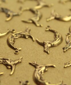 6 pc. Antique Brass Plated Woman Sitting on the Moon Charms: 24mm by 15mm - made in USA | AB-268