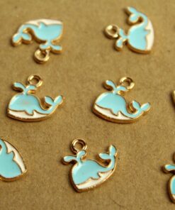 6 pc. Blue, White, and Gold Enameled Whale Charms, 13mm x 12mm | MIS-029*