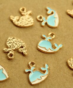 6 pc. Blue, White, and Gold Enameled Whale Charms, 13mm x 12mm | MIS-029*