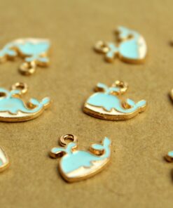6 pc. Blue, White, and Gold Enameled Whale Charms, 13mm x 12mm | MIS-029*