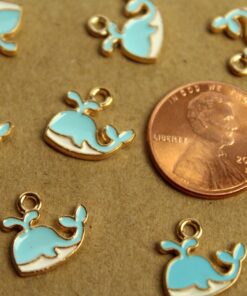 6 pc. Blue, White, and Gold Enameled Whale Charms, 13mm x 12mm | MIS-029*