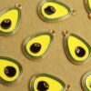 8 pc. Halved Avocado Charms, Green, Yellow, Brown, and Gold Enameled, 26mm x 17mm | MIS-123*