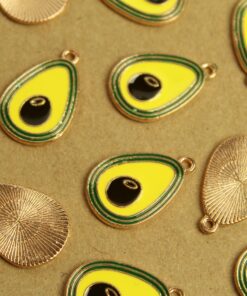 8 pc. Halved Avocado Charms, Green, Yellow, Brown, and Gold Enameled, 26mm x 17mm | MIS-123*
