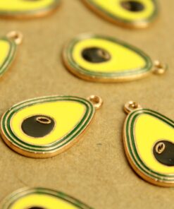 8 pc. Halved Avocado Charms, Green, Yellow, Brown, and Gold Enameled, 26mm x 17mm | MIS-123*
