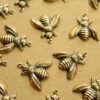 5 pc. Large Antique Brass Plated Bee Charms: 17mm by 17.5mm - made in USA | AB-296