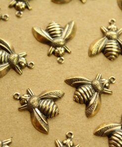 5 pc. Large Antique Brass Plated Bee Charms: 17mm by 17.5mm - made in USA | AB-296