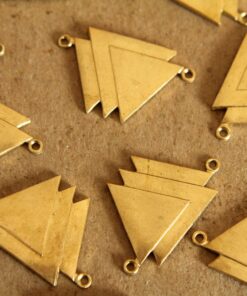 2 pc. Raw Brass Geometric Triple Triangle Connectors: 30mm by 19mm - made in USA | RB-128
