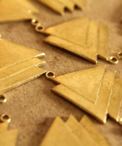 2 pc. Raw Brass Geometric Triple Triangle Connectors: 30mm by 19mm - made in USA | RB-128