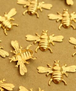 2 pc. Medium Gold Plated Brass Queen Bees: 26mm by 16mm - made in USA | GLD-173