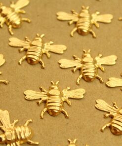 2 pc. Medium Gold Plated Brass Queen Bees: 26mm by 16mm - made in USA | GLD-173
