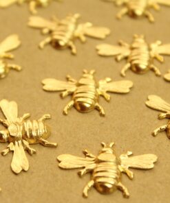 2 pc. Medium Gold Plated Brass Queen Bees: 26mm by 16mm - made in USA | GLD-173