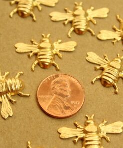 2 pc. Medium Gold Plated Brass Queen Bees: 26mm by 16mm - made in USA | GLD-173