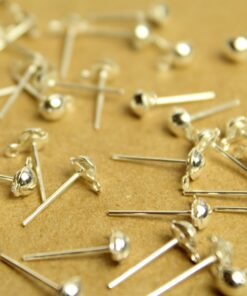 50 pc. Bright Silver Plated Half-Round Earring Posts with Loop | FI-109*