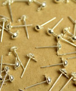 50 pc. Bright Silver Plated Half-Round Earring Posts with Loop | FI-109*