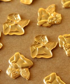 4 pc. Gold Plated Brass Cherub / Angel Stampings: 15.5mm by 14mm - made in USA | GLD-181