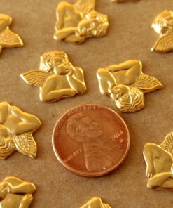 4 pc. Gold Plated Brass Cherub / Angel Stampings: 15.5mm by 14mm - made in USA | GLD-181