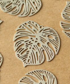 8 pc. Silver Plated Laser Cut Monstera Leaf Charms, 26mm by 26mm | MIS-427