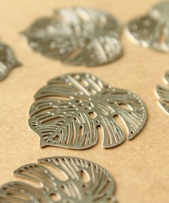 8 pc. Silver Plated Laser Cut Monstera Leaf Charms, 26mm by 26mm | MIS-427