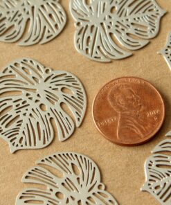8 pc. Silver Plated Laser Cut Monstera Leaf Charms, 26mm by 26mm | MIS-427