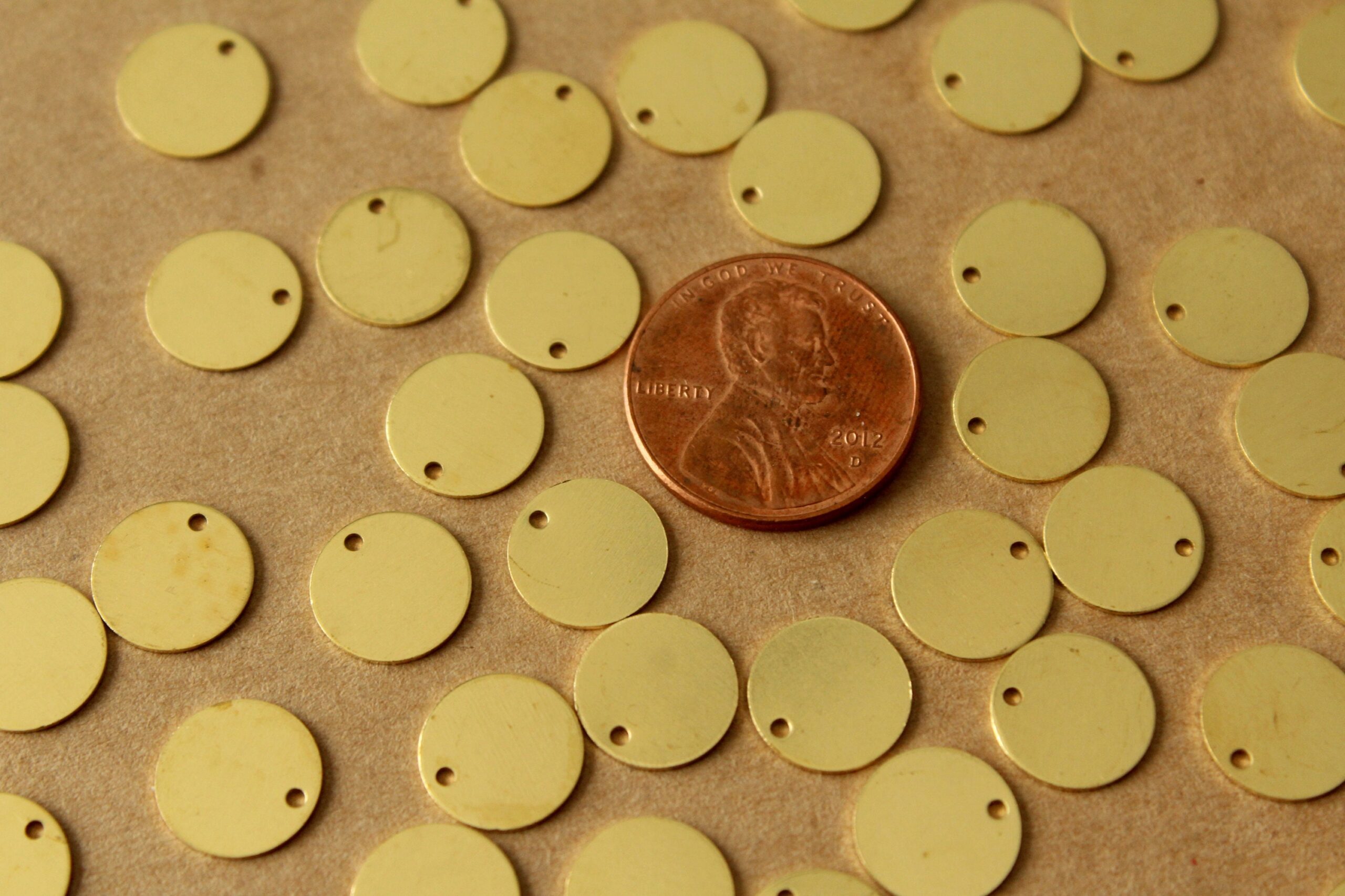 40 pc. Raw Brass Circle Charms: 10mm diameter | FI-639