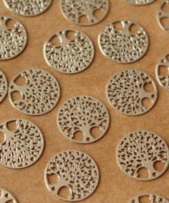 12 pc. Laser Cut Silver Circle Shaped Tree of Life Connectors, 16mm in diameter | MIS-028*