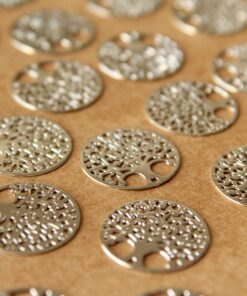 12 pc. Laser Cut Silver Circle Shaped Tree of Life Connectors, 16mm in diameter | MIS-028*