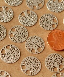12 pc. Laser Cut Silver Circle Shaped Tree of Life Connectors, 16mm in diameter | MIS-028*