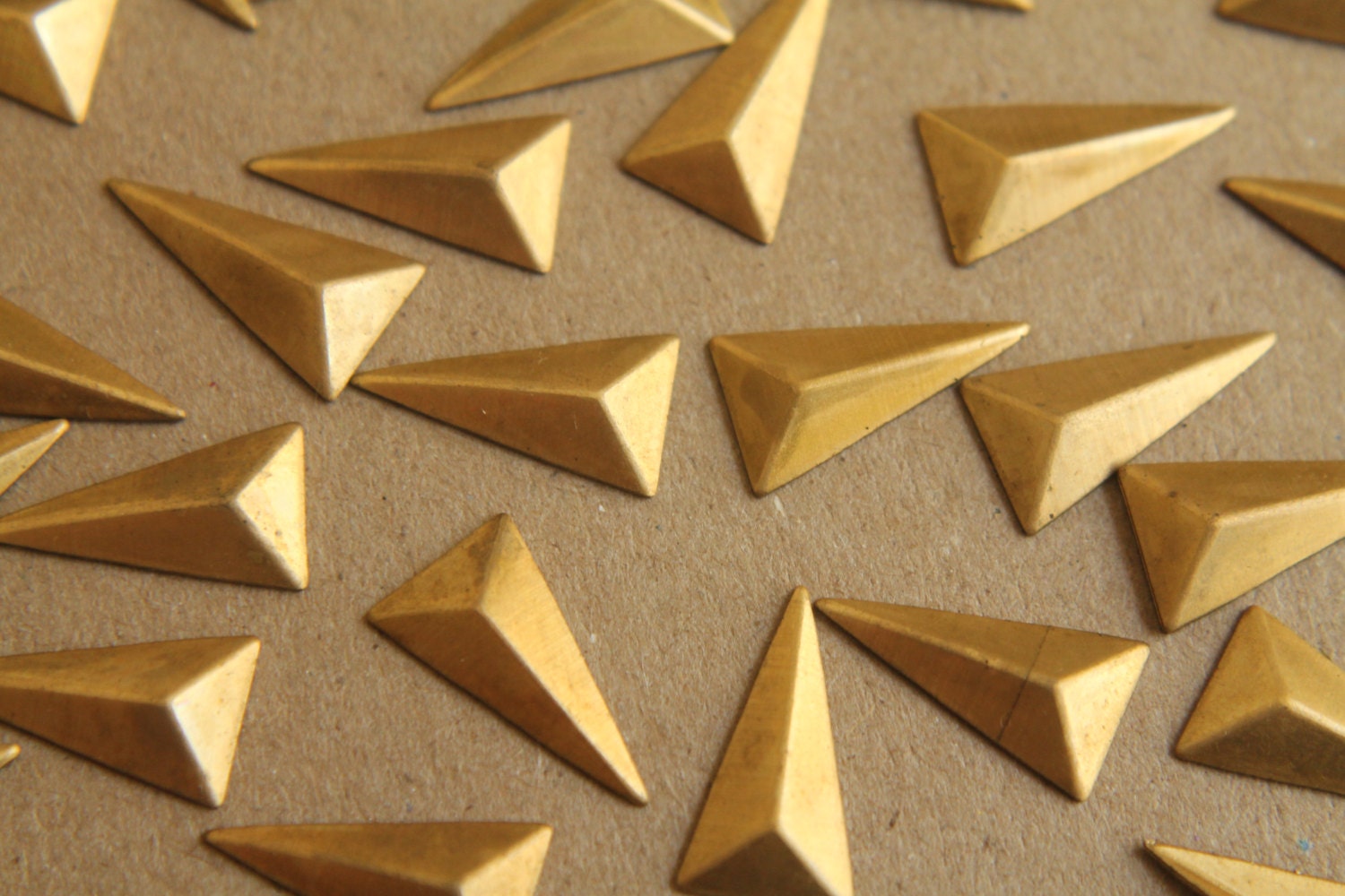 8 pc. Small Raw Brass Faceted Isosceles Triangle Stampings : 15mm by 8.5mm - made in USA | RB-194