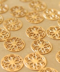 20 pc. Laser Cut Gold Circle Shaped Mandala Connectors, 13mm in diameter | MIS-511