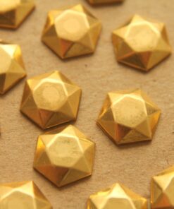 6 pc. Raw Brass Domed Faceted Geometric Hexagon: 11mm by 12mm - made in USA | RB-212
