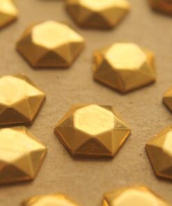6 pc. Raw Brass Domed Faceted Geometric Hexagon: 11mm by 12mm - made in USA | RB-212