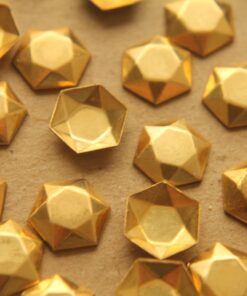 6 pc. Raw Brass Domed Faceted Geometric Hexagon: 11mm by 12mm - made in USA | RB-212